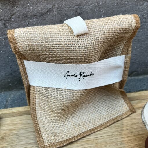 Amalie Rosalie - Bade handske i hessian og bomuld med strop