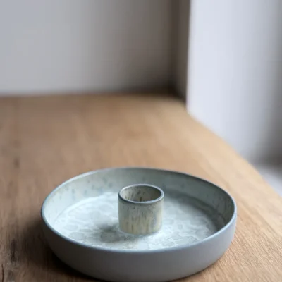 Mia Maya Design - Candlestick, Stone Blue w/Crystal glaze